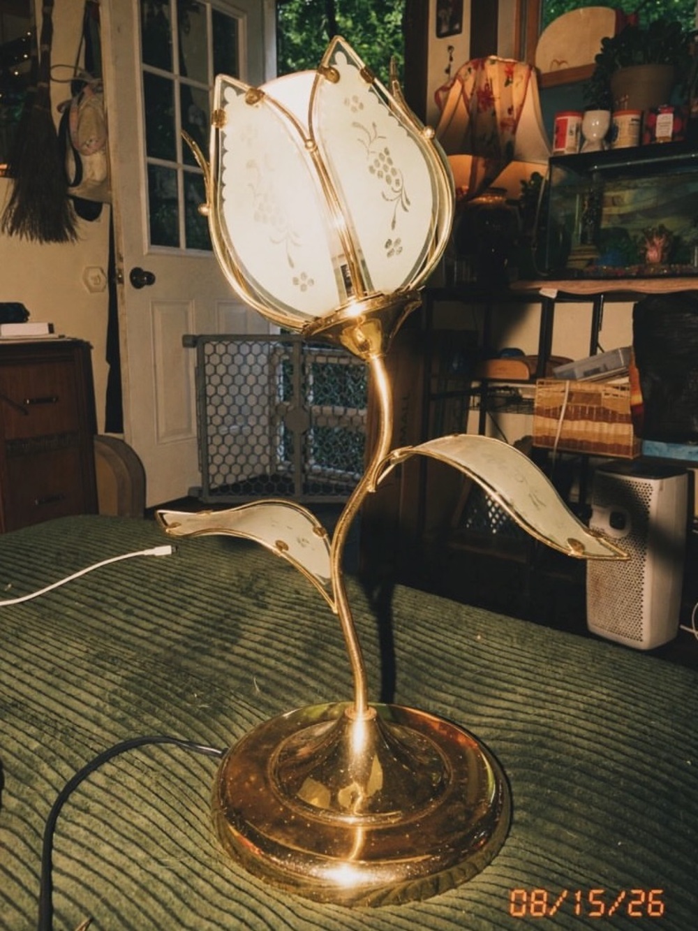 Brass and White Tulip Table Lantern - Elegant Home Accent